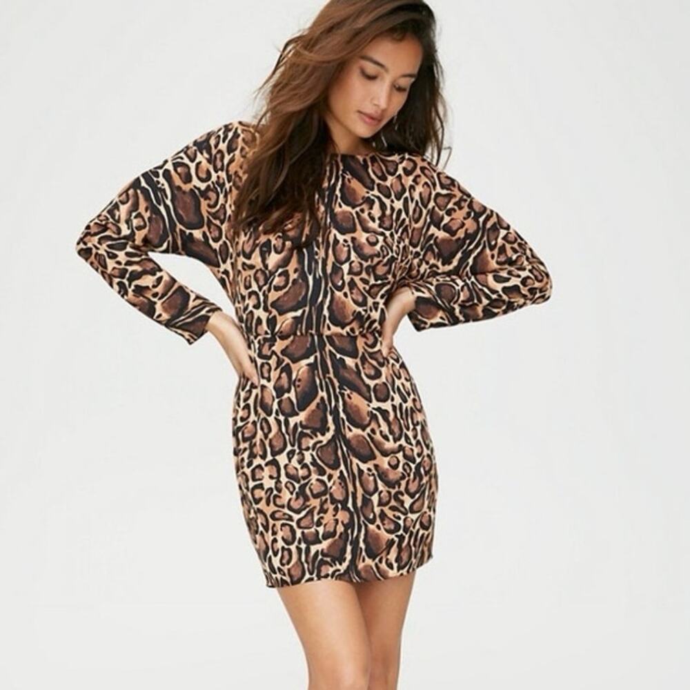 Babaton Black + Brown Samson Cheetah Animal Print Mini Shift Dress Size 4 NWT - Picture 1 of 11